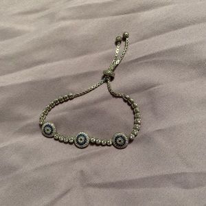 Silver evil eye adjustable tennis bracelet